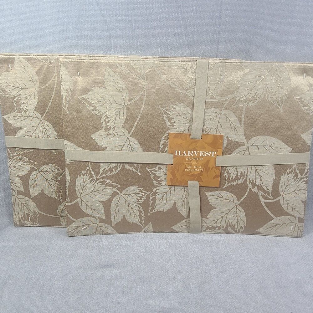 8 NWT KOHL'S Placemats ~ Maple Leaf Jacquard Brown-gold Fall Harvest